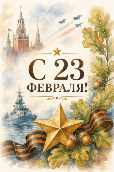 С 23 Февраля акварельная #1