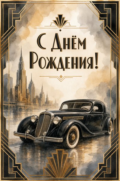 С Днём Рождения ар-деко мужская #1