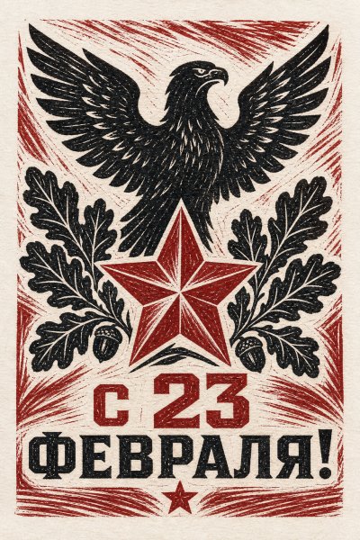 С 23 Февраля линогравюра #1