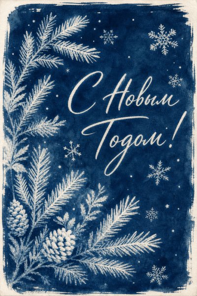 С Новым Годом цианотипия #1