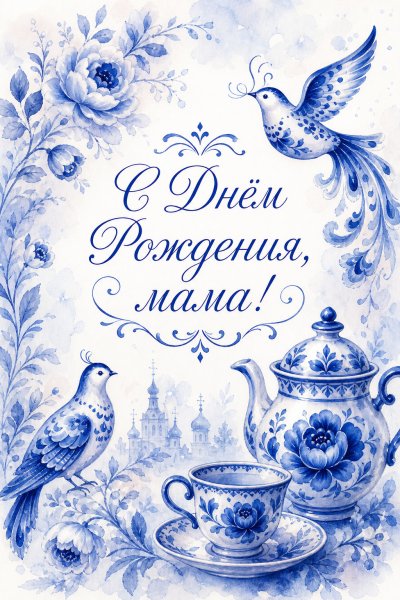 С Днём Рождения маме гжель #1