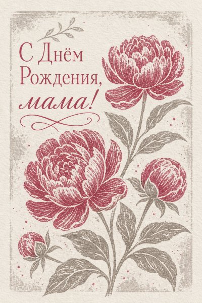 С Днём Рождения маме линогравюра двухцветная #1
