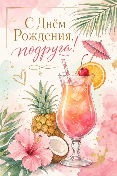 С Днём Рождения подруге иллюстрация коктейль #1