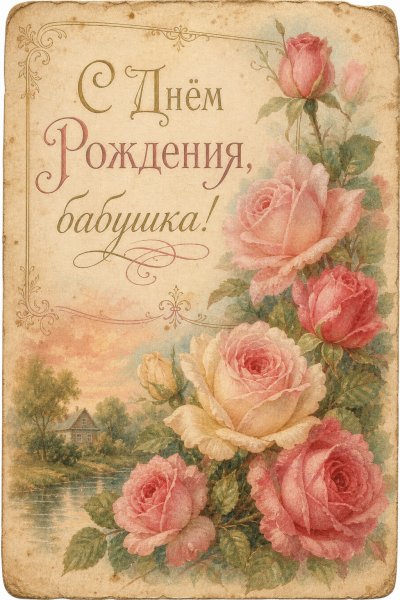 С Днём Рождения бабушке винтажные розы #1