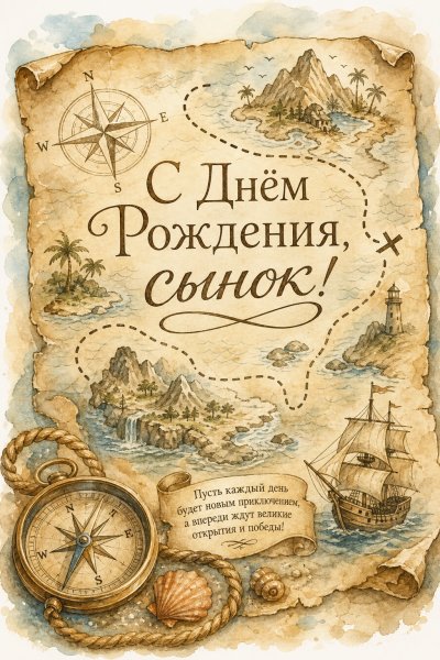 С Днём Рождения сыну пиратская карта #1