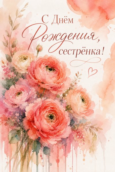 С Днём Рождения сестре акварель #1