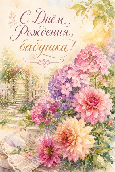 С Днём Рождения бабушке акварель сад #1