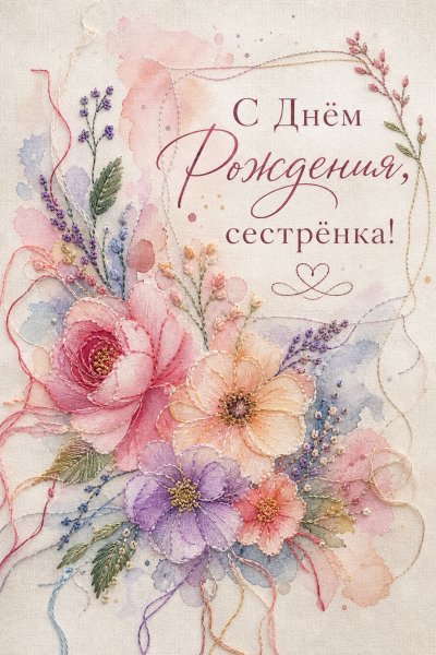 С Днём Рождения сестре свободная вышивка #1