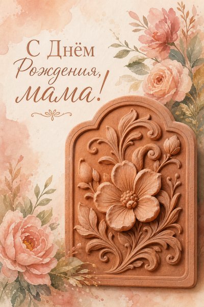 С Днём Рождения маме терракотовый рельеф #1