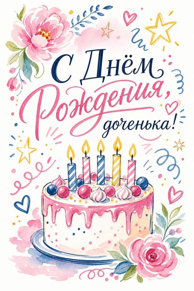 С Днём Рождения дочери маркерный дудл #1