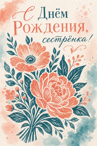 С Днём Рождения сестре линогравюра #1