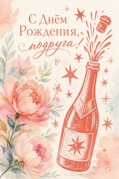 С Днём Рождения подруге линогравюра #1