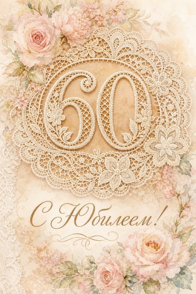С юбилеем 60 лет: кружевное оформление с цветами