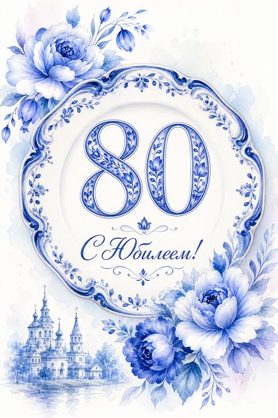 С Юбилеем 80 лет гжель #1