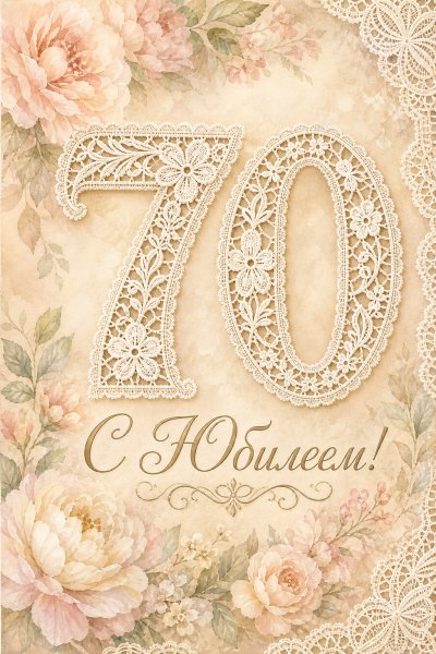 С юбилеем 70 лет: кружевное оформление с цветами
