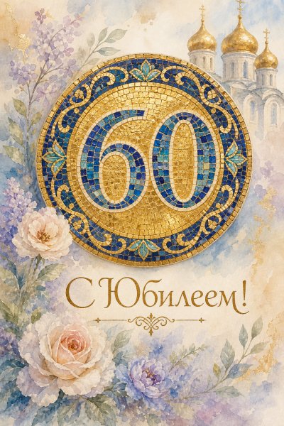 С юбилеем 60 лет: мозаика с номером на золотом фоне