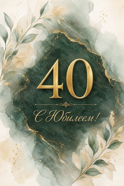 С юбилеем 40 лет: золотой номер на мраморном фоне · 2