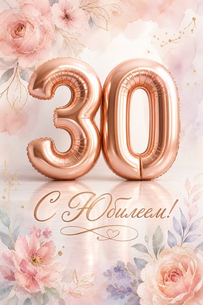 С юбилеем 30 лет: воздушные шары в розовом золоте