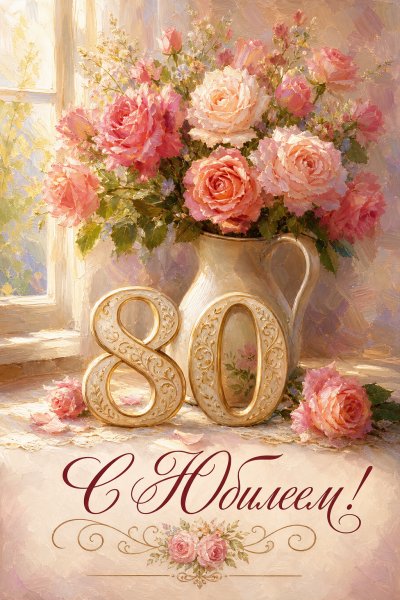 С юбилеем 80 лет: натюрморт с розами