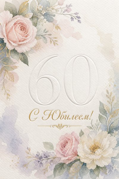 С юбилеем 60 лет: нежные цветы и тиснение