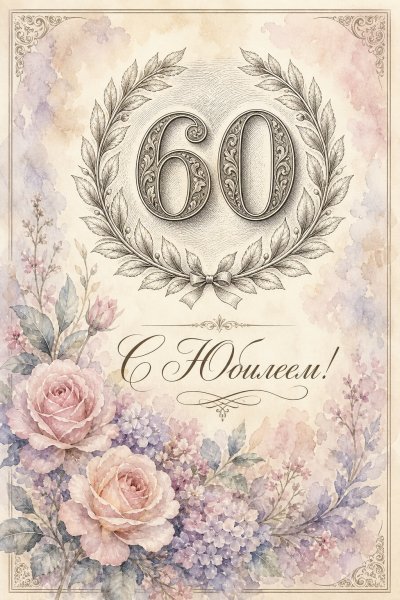 С юбилеем 60 лет: гравировка номера 60 в лавровом венке