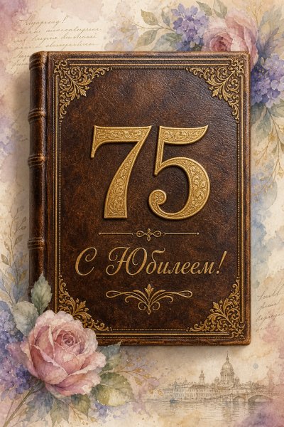 С юбилеем 75 лет: кожаная обложка с золотым тиснением