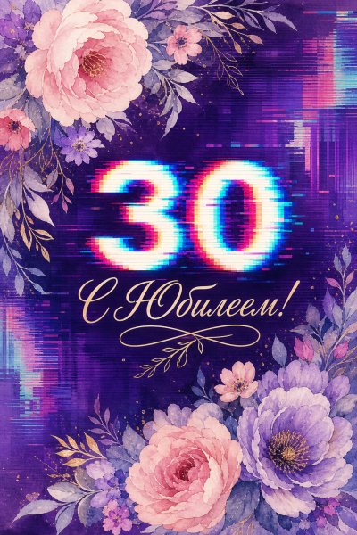 С юбилеем 30 лет: цветы и цифровой глитч