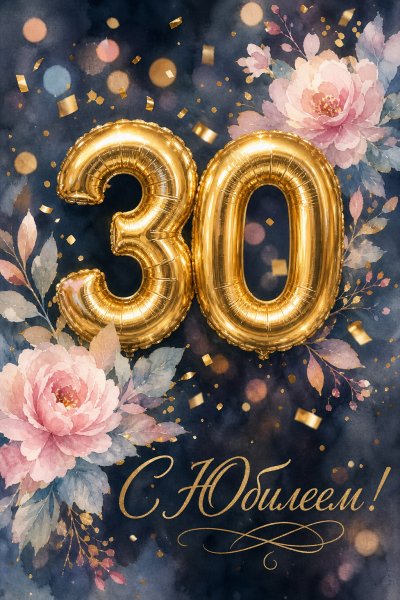 С юбилеем 30 лет: золотые шарики с цифрой 30