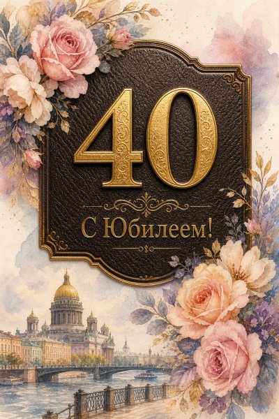С юбилеем 40 лет: золотые цифры на кожаном фоне