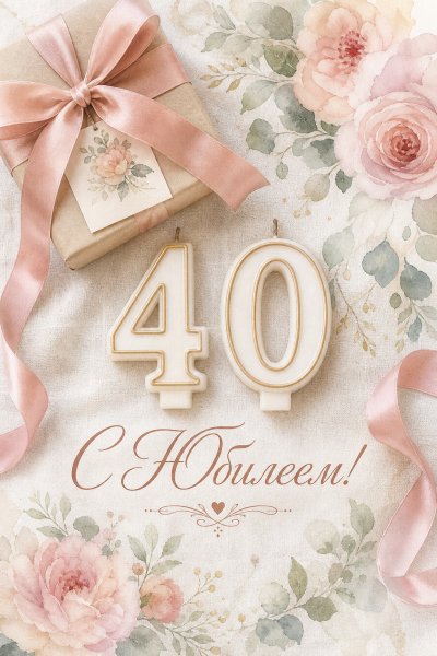 С юбилеем 40 лет: свечи и коробка с лентой