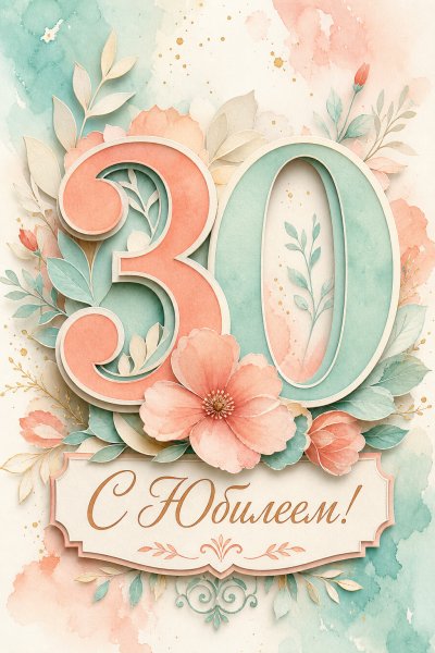 С юбилеем 30 лет: объемные цифры 30 с цветами