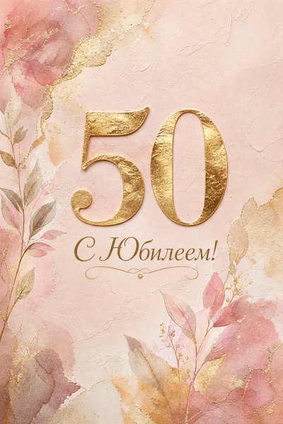 С юбилеем 50 лет: золотая цифра на нежном фоне