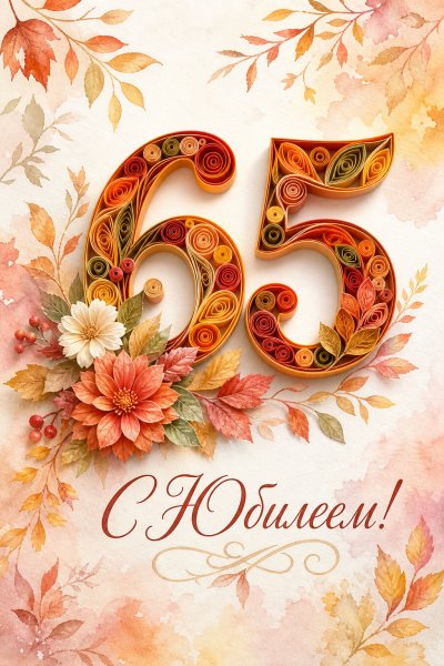 С юбилеем 65 лет: номер из квиллинга с цветами