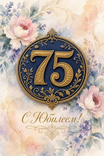 С юбилеем 75 лет: золотой вышитый номер 75